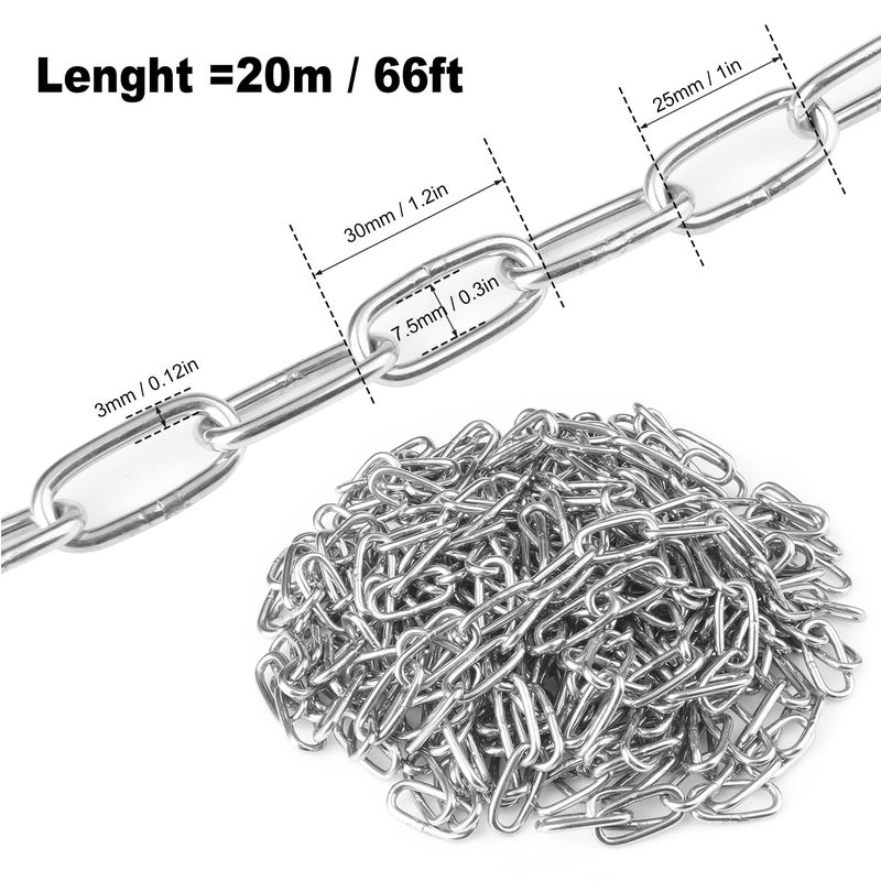 GENHAKON 66Ft Stainless Steel Chain, 1/8 inch Heavy Duty Chain, Hanging Chain for Hanging Clothing?Decorations?Chair, securing Gates and Fences, anchoring Camping Equipment and More.by - Image 2